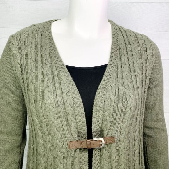 Soft Surroundings Womens Wren Cable Cardigan Buckle Closure Green Size M - Picture 5 of 13